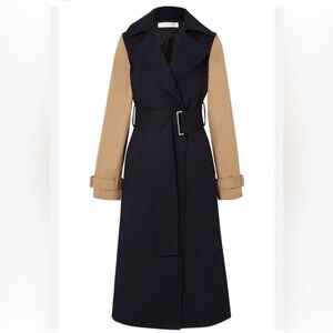 Victoria Beckham Two Tone Wool and Cotton Canvas Trench Coat Size 6